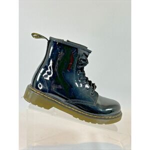 Doc Dr. Martens Black Patent Leather Combat Boots Kids Size 2 1460 J Side Zip